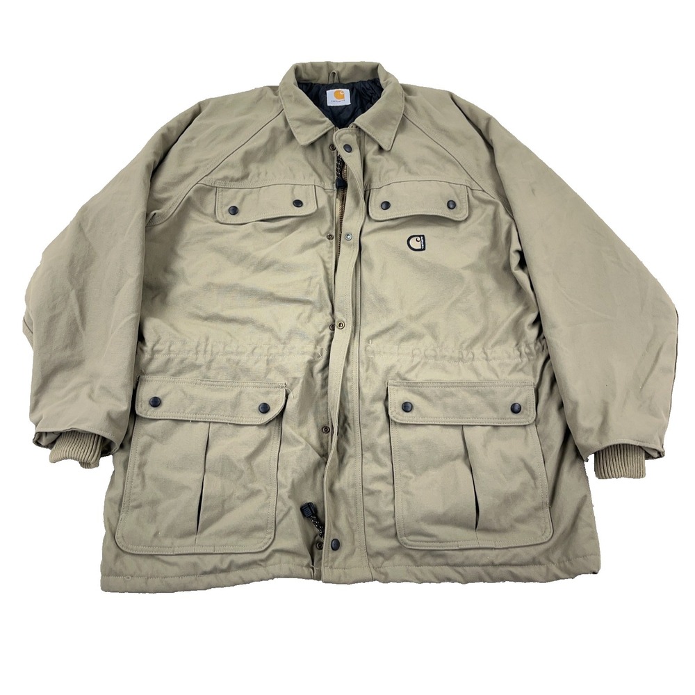 Vintage Carhartt Jacket Men Large C41 Chore Barn Coat Tan Quilted Lined Duck Y2K